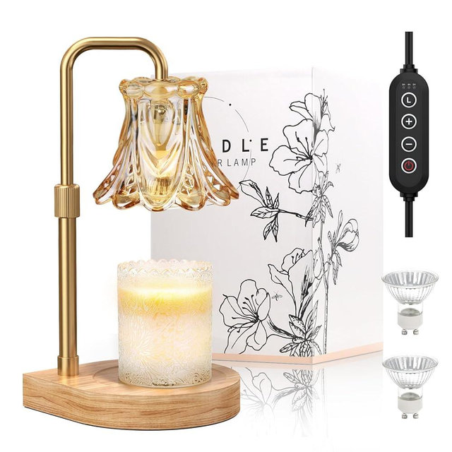 Uflatek Flower Candle Warmer Lamp with Timer,Electric Dimmable Candle Lamp Warmer Adjustable Height Candle Lamp with 2 Bulbs,Melting Warm Lamp for Jar Candle,House Warming Gifts New Home Decor,Amber