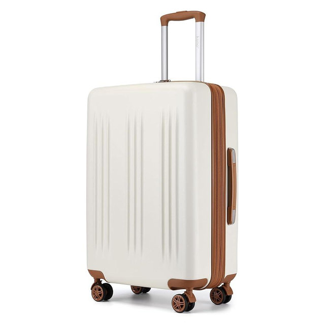 Kono 24 Inch Expandable Luggage with Quiet Spinner Wheels & TSA Lock, Scratch and Drop Resistant ABS & PC Hardside Checked Suitcase (Cream White & Brown)