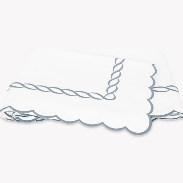Classic Chain Scallop Flat Sheet | Matouk Luxury Linens - Hazy Blue