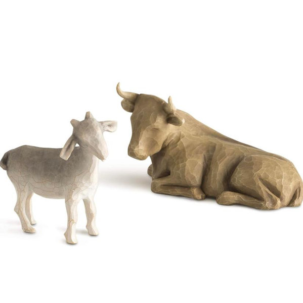 Willow Tree Ox and Goat Nativity Figures, Offering Warmth and Protection, Build On A Holiday Tradition by Adding Animals to Nativity Display, Sculpted Hand-Painted Figures, 2-Piece Set