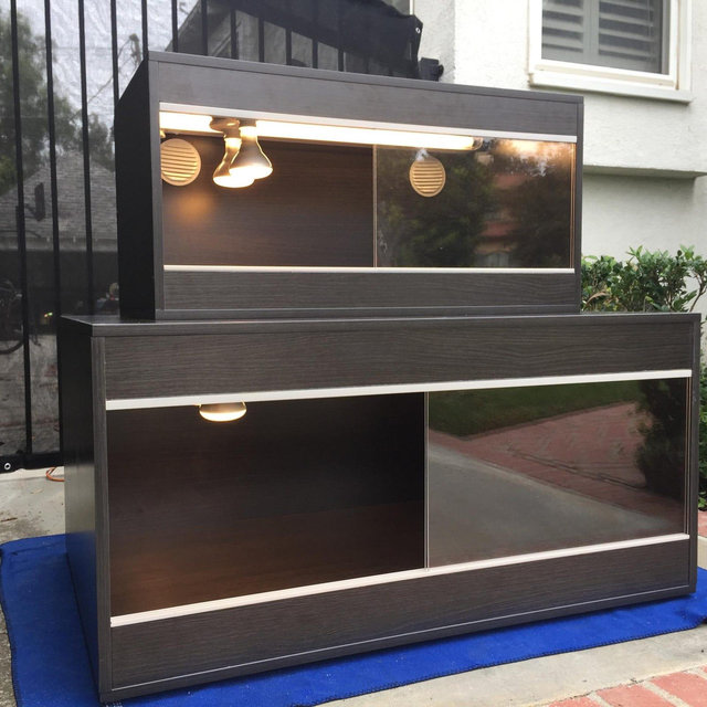 Wood Reptile Enclosures - Ships assembled! Sizes 3 to 8ft Long, For Dry Climate Reptiles and Other Pets. Comes with 2 Heat and 1 UVB Fixture