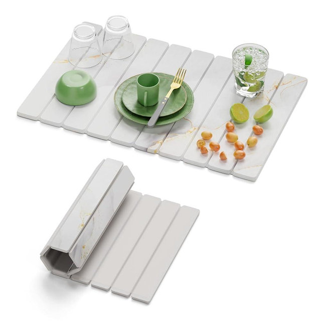 Dayacoco Stone Drying Mat for Kitchen Counter, Large Quick Dry Stone Mat, Collapsible Diatomaceous Earth Mats for Dishes Bottles Cups, Fits Any Countertop,23"×15.3",White gold