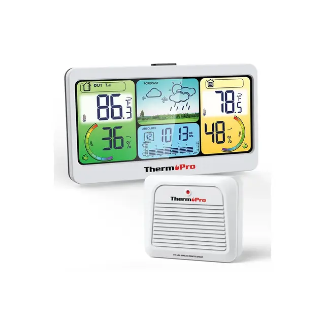 ThermoPro TP280BW 1000FT Home Weather Stations Wireless Indoor Outdoor Thermometer, Indoor Outdoor Weather Station