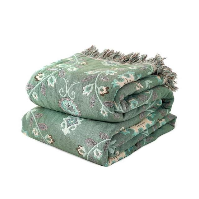Boho Throw Blanket for Bed - 100% Cotton Ultra Soft Rustic Quilt - Floral Printed Farmhouse Decor Bed Blankets,90"×98" All Season Rustic Throw for Sofa Couch Chair