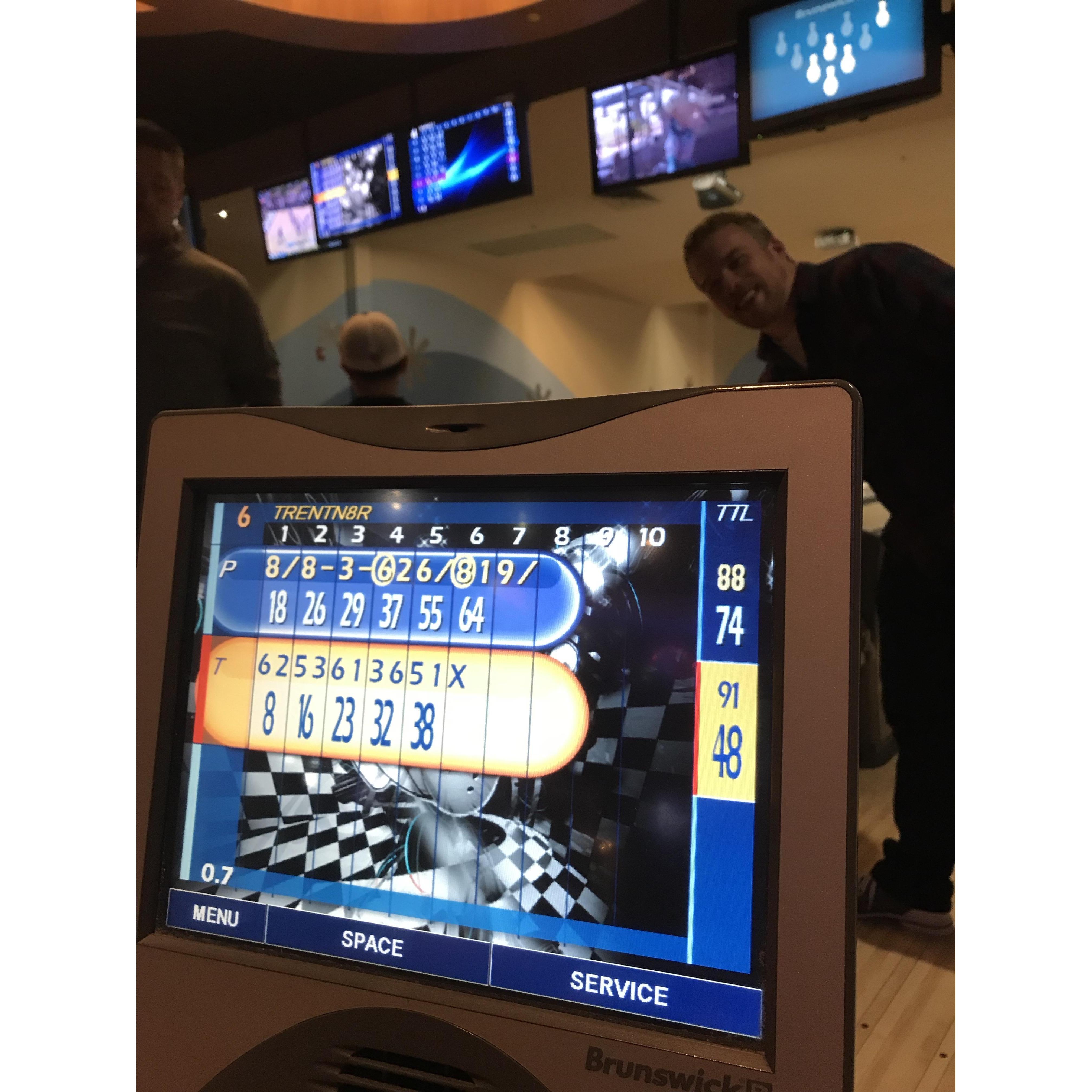 Proof of Carlie winning at bowling