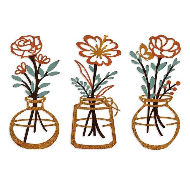 ARTINME 3 Pieces Metal Flowers Wall Arts - Rustic Farmhouse Decor Minimalist Flower Wall Decors for Living Room Bathroom Kitchen Bedroom Dining Room - Housewarming Gifts (Orange)