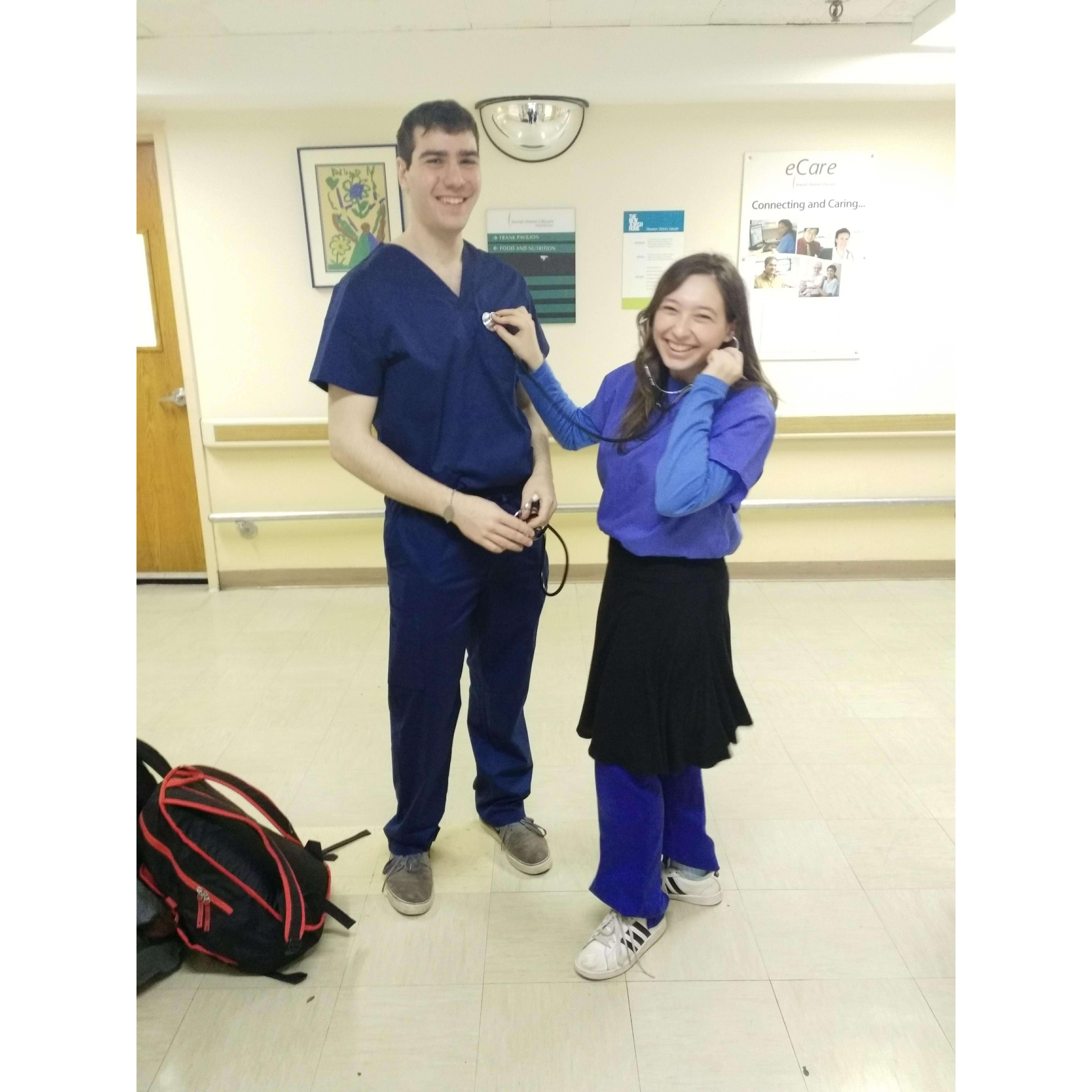 Our first purim dressed as Grey's Anatomy's iconic couple Meredith and McDreamy. This was one of our favorite purims to date, as we were able to spend part of it singing for Nursing Home residents :)