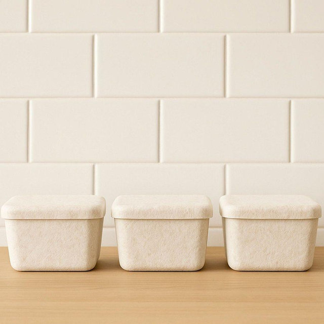 Felted Sculpted Lidded Bins, 6" x 6" x 5", Set of 3 - Sandstone