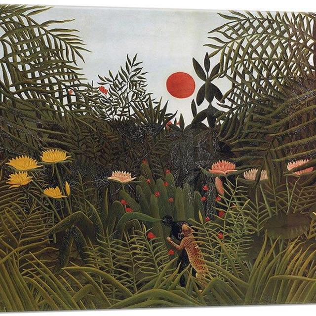 ARTCANVAS Virgin Forest with Setting Sun 1910 Canvas Art Print by Henri Rousseau - 26" x 18" (0.75" Deep)