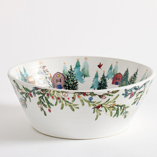 Christmas in the Country Stoneware Serving Bowl - Green/Red