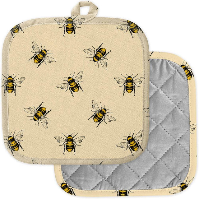 [Pack of 2] Pot Holders for Kitchen, Washable Heat Resistant Pot Holders, Hot Pads, Trivet for Cooking and Baking (Honey Bee)