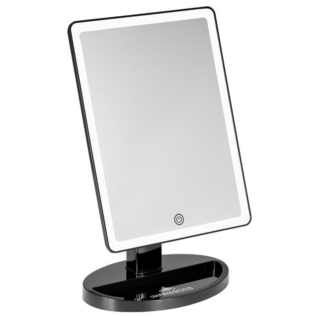 Impressions Vanity Touch Ultra LED Makeup Mirror with Touch Sensor, 360 Degree Swivel, Tilt and Catchall Storage, Black