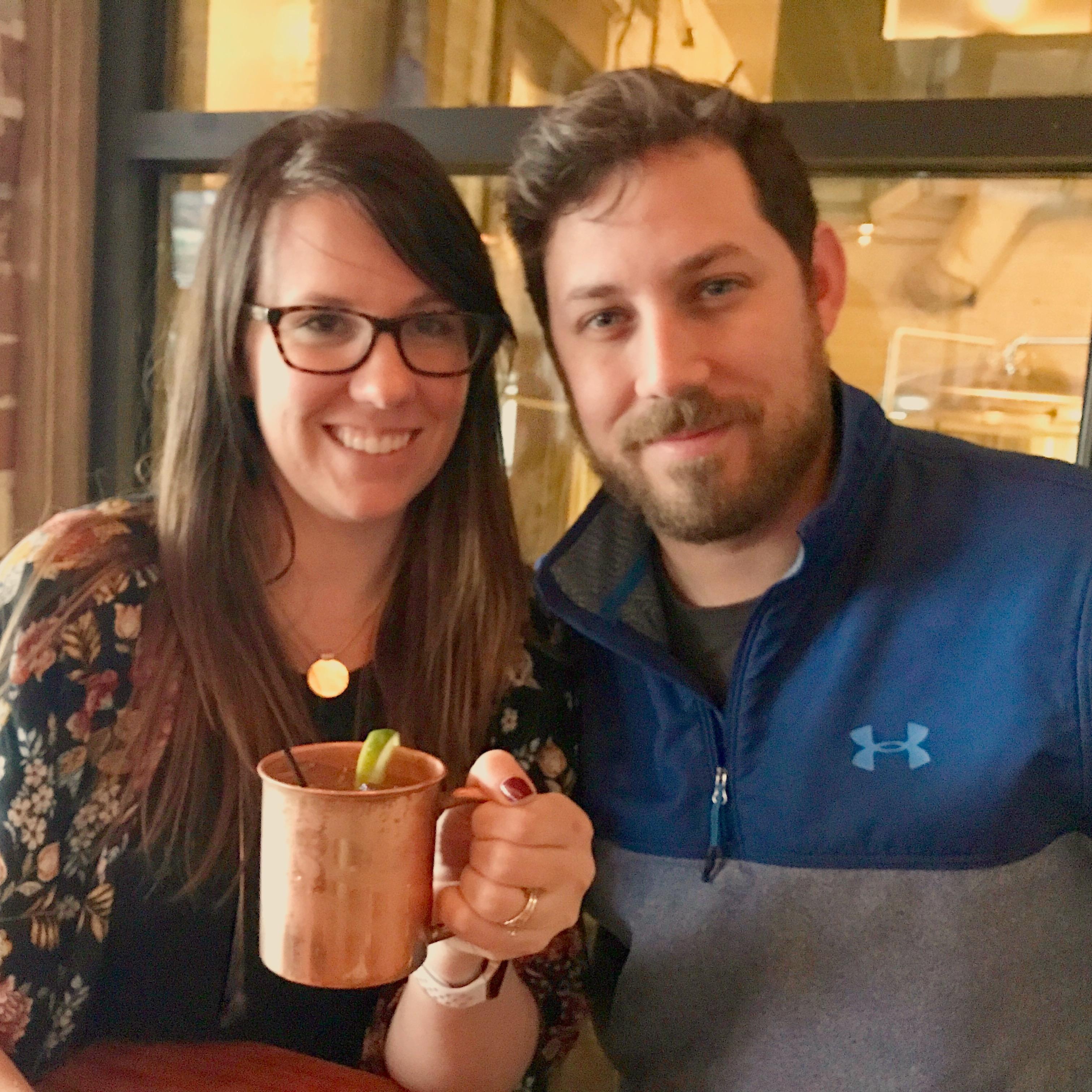 Our first picture after our engagement. At Scriptown Brewing Company in Blackstone.