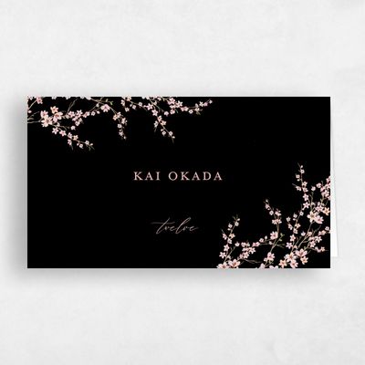 Black Wedding Place Card - Sakura