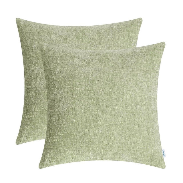 CaliTime Pack of 2 Cozy Throw Pillow Covers Cases for Couch Sofa Home Decoration Solid Dyed Soft Chenille 24 X 24 Inches Sage