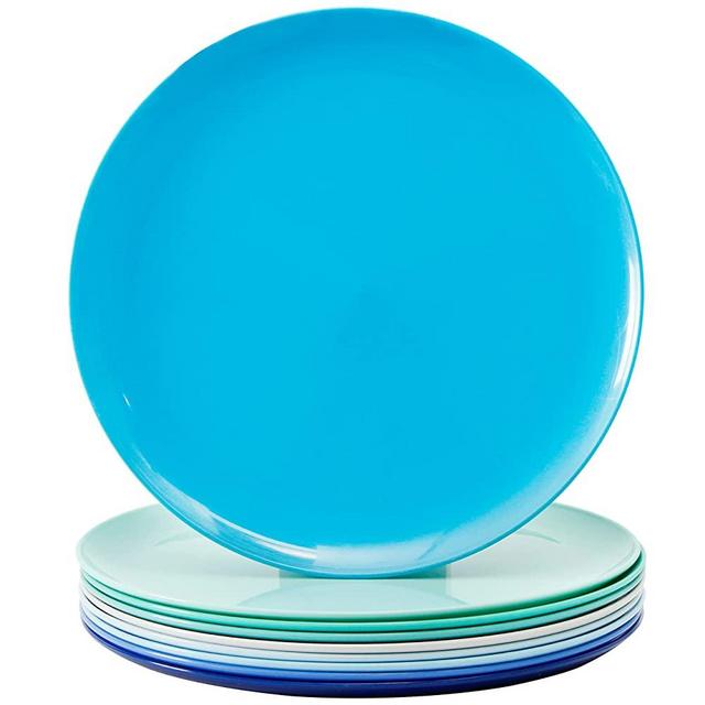 Youngever 10 Inch Plastic Plates, Large Plates, Dinner Plates, Microwave Safe, Dishwasher Safe, Set of 9 (Coastal Color Theme)