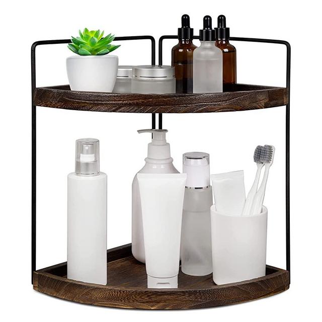 NACIMAX 2 Tier Bathroom Counter Organizer Corner Shelf, Bathroom Trays for Counter Vanity Organizer, Corner Bathroom Organizer Countertop, Dark Brown