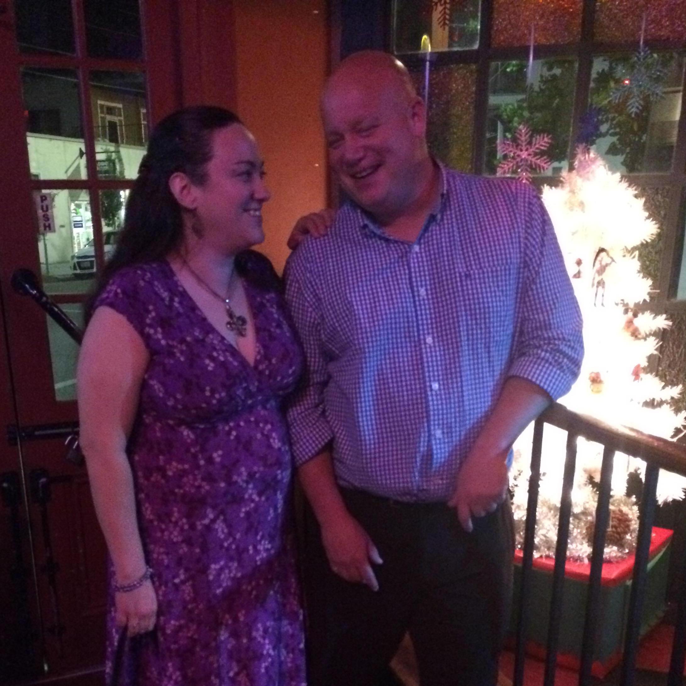 Before Joby's company Christmas party, we had to stop by the place where we first met to show off our fancy duds.