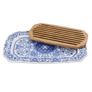 SPODE BLUE ROOM CHALLAH TRAY WITH WOODEN INSERT