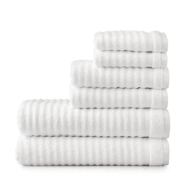 MARTHA STEWART Textured Cotton Bath Towels Set - 6 Piece | 2 White Bath Towels - 2 Hand Towels - 2 Washcloths| Soft Quick Dry Bathroom Towels | Bathroom Essentials | Shower