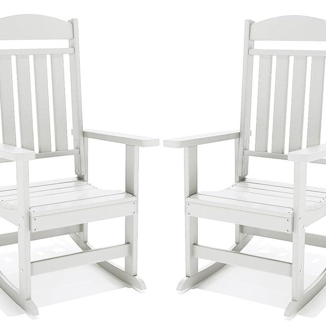NAVINE Outdoor Rocking Chairs Set of 2, Oversized High Back Patio Rocking Chairs, All Weather Porch Rocking Chairs for Outside. White