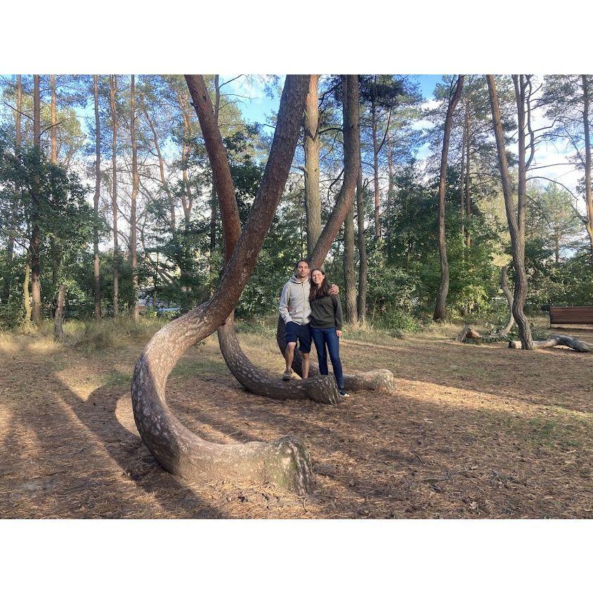 Us in the Crooked Forrest in Poland. Daniel flew out to visit Amanda during her deployment there!