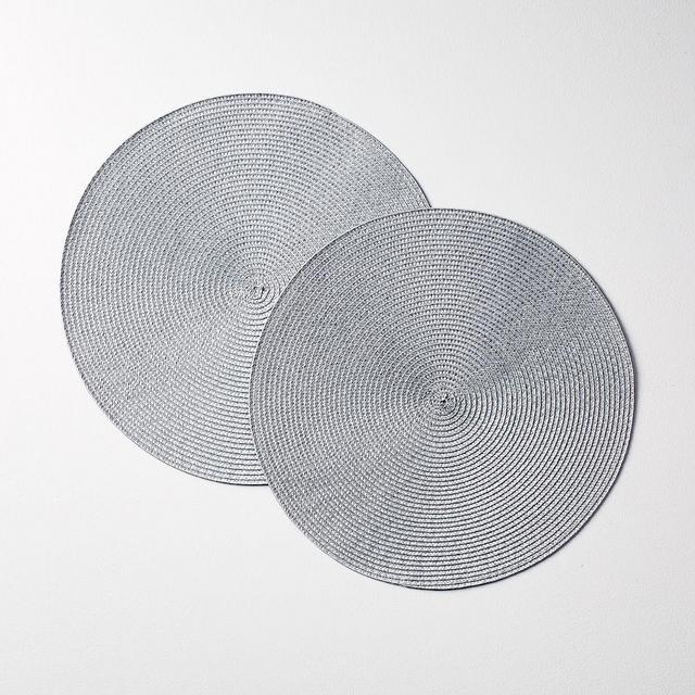 Round Woven Placemats, Set of 2, Pewter