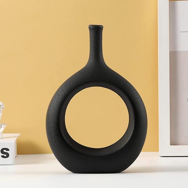 Ceramic Vase，Glossy Minimalist Flower Vase， Modern Geometric Decorative Vases for Home Office Wedding Party and Gift