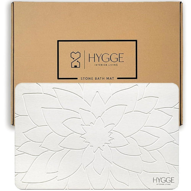 Stone Bath Mat - Diatomaceous Earth, Quick Drying, Non-Slip, Easy to Clean, Diatomite Shower Mat for Bathroom Floor, 23.6 x 15.4 Inches - Ivory Bloom