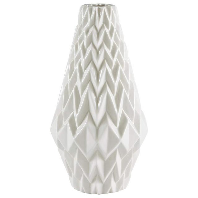 GFW7Z - Rivet Modern Geometric Pattern Stoneware Vase, 12.25"H, White