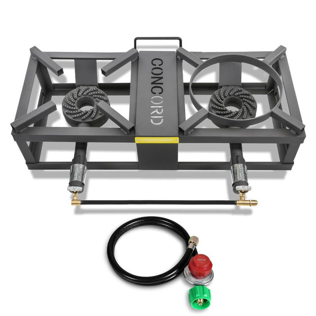 CONCORD THE BLOCK BURNER MAX Double Propane Outdoor Burner. 200,000 Total BTU. Wok Burner. Great for Home Brewing, Stir Frying, Camping, Tailgating, and More!