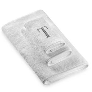 Avanti Premier Silver Block Monogram Letter "T" Hand Towel in White