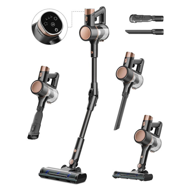 R.W.FLAME Cordless Stick Vacuum -- Lightweight, Powerful, Bendable Handle, Touch Panel, 30min Runtime, HEPA, for Pet Hair, Carpet & Hard Floors, Grey