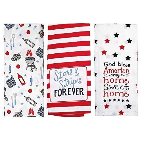 Patriotic Kitchen Towels Set | 4th of July Kitchen Towels | Americana Dish Towels Set of 3 for Kitchen
