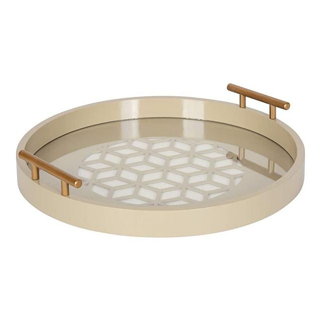 Kate and Laurel Caspen Modern Round Tray, 15.5 inch Diameter, Sand Light Brown, Decorative Tray for Storage and Display