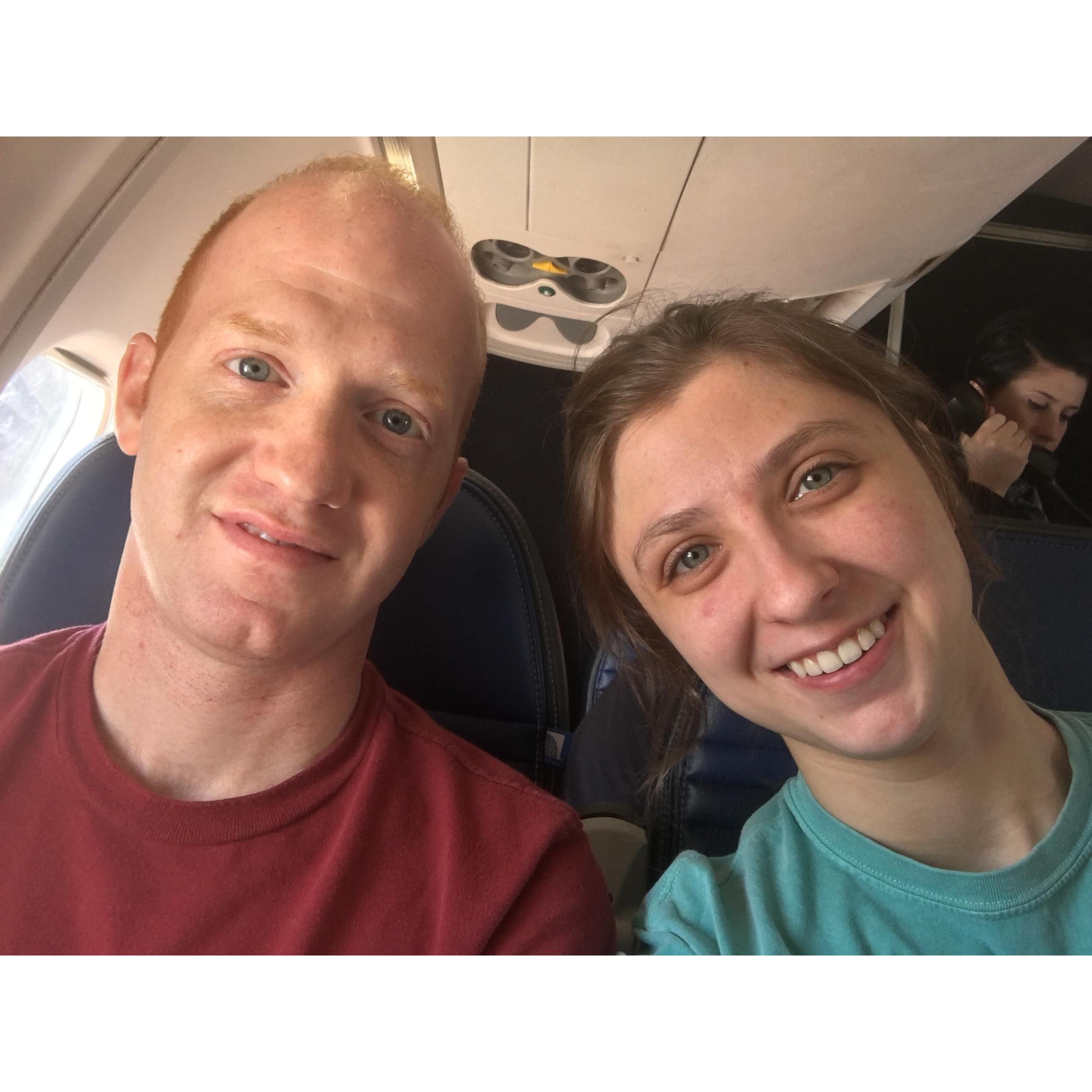 Flying to Maine too early in the morning!  Ian's second time flying.