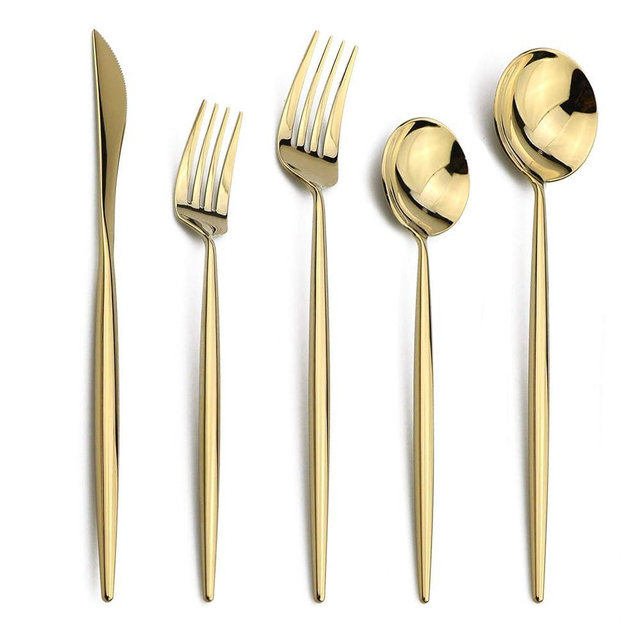 JANKNG 20-Pieces 18/10 Stainless Steel Silverware Set, Colorful Mirror Polishing Gold Flatware Set, Kitchen Knife Fork Spoon Utensils, Service for 4