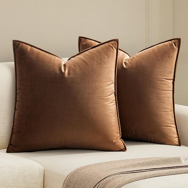 MIULEE Pack of 2 Decorative Polyester Throw Pillow Covers Soft Pillowcase Cozy Soft Square Cushion Coverss Case for Sofa Couch Bedroom Home Decor 16x16 Inch Brown
