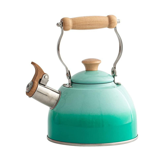 ROCKURWOK Whistling Tea Kettle, 1.6 QT / 50 OZ, Gradient Green Teapot, Universal Base for Induction | Gas | Electric | Halogen | Radiant, Wooden Handle, Vintage
