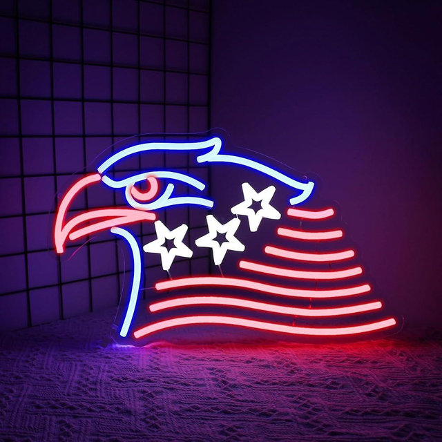 Whfobfe National Flag Eagle Neon Sign Boy Room Game Room Decor Led Neon Lights Signs for Wall Decor USB Powered Led for Room Decoration