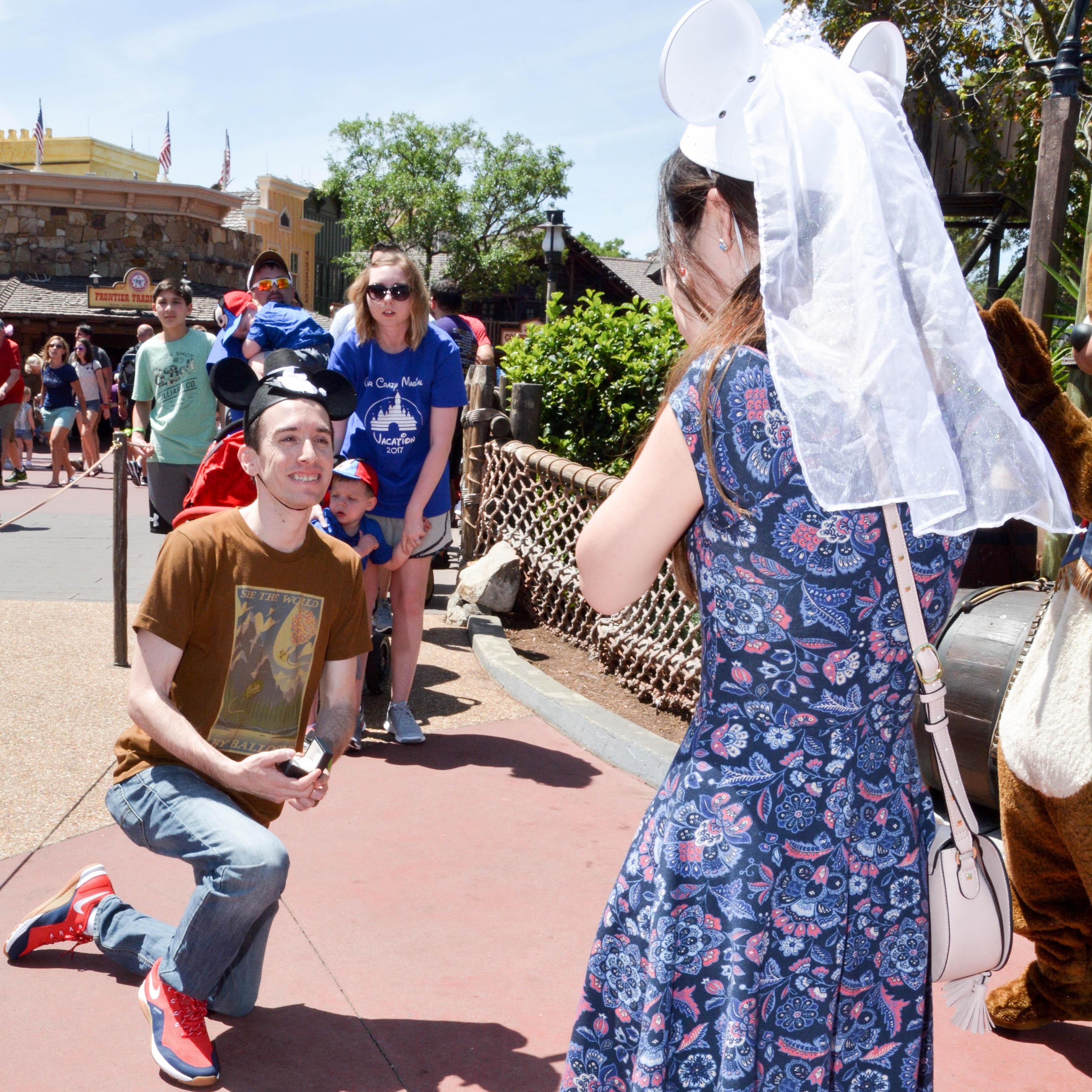 The Proposal! Jeremy surprised Chloe as she met her favorite Disney characters, Chip N Dale (Frontierland, Magic Kingdom, Walt Disney World)