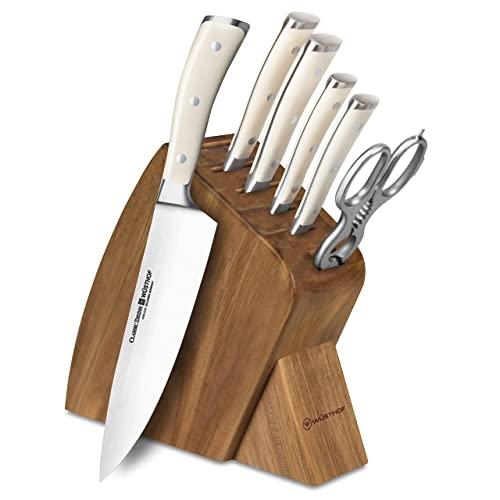 Wusthof Classic Ikon Creme 7-piece Acacia Slim Knife Block Set