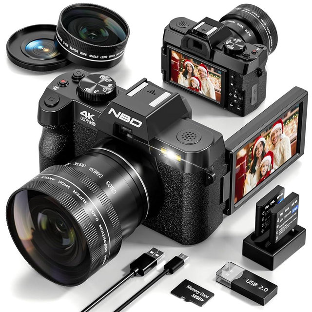 48MP Digital Cameras for Photography with WiFi & App Control,4K Autofocus Vlogging Camera for YouTube with 16X Zoom, Anti-Shake, 32GB TF Card, Dual Batteries, 52mm Wide Angle & Macro Lens