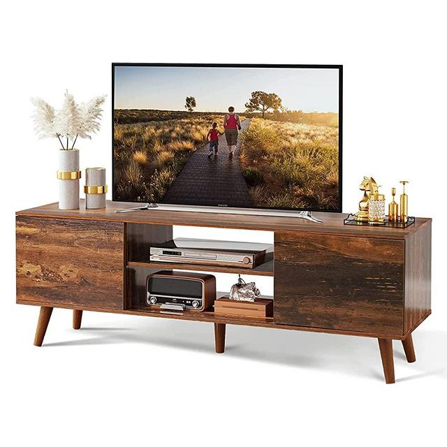 WLIVE Mid-Century Modern TV Stand for 55 inch TV, Media Console, Entertainment Center with Storage, Retro Brown,PPTS025