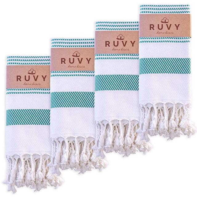 Ruvy Home Basics Turkish Hand Towels for Bathroom Set of 4 | 18"x40", Cotton | Bathroom Hand Towels & Decorative Hand Towels for Bathroom, Kitchen, Yoga, Gym, Spa, Tea, Dishcloth and Face - Green