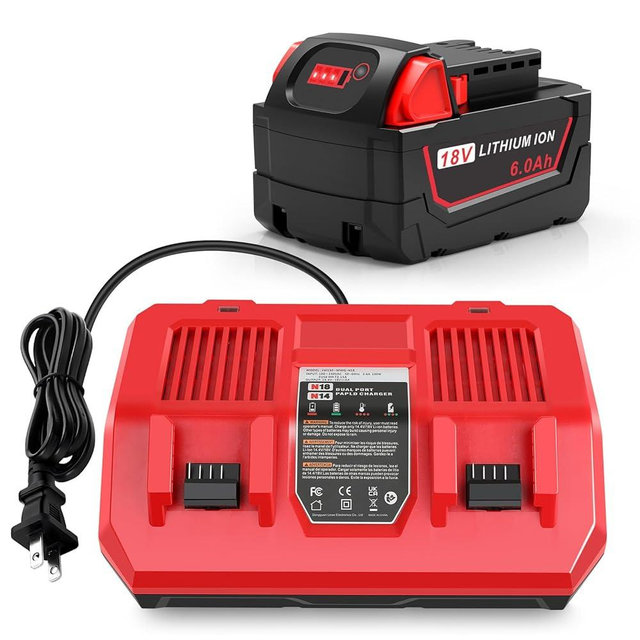 6.0Ah 18V for Milwaukee M-18 Battery WK18 N18-N14 Charger Compatible for Milwaukee 18v Battery and Charger Combo Fast Charging for 48-11-1850 48-11-1860 48-11-1820 48-11-1840 48-11-1830 48-11-1870