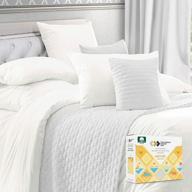 100% Natural Cotton Duvet Cover Set - Premium 400 Thread Count, Cool Bedding Set, Smooth Sateen Weave, Button Closure and Corner Ties (3 Piece, Pure White, Oversized King)
