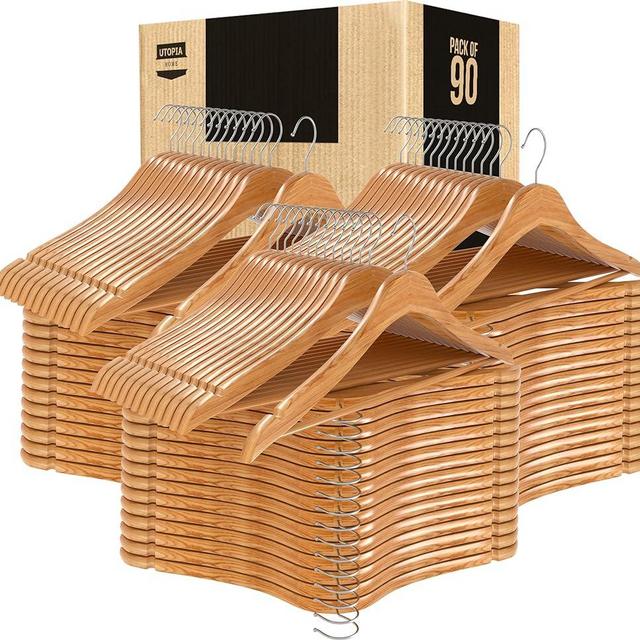 Utopia Home Premium Wooden Hangers 90 Pack - Durable & Slim Coat Hanger - Suit Hangers with 360-Degree Rotatable Hook - Wood Hangers with Shoulder Grooves (Natural Color)