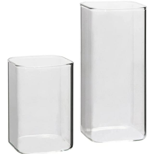 Tupalizy Square Glass Cups Tumbler Highball Drinking Glasses for Water Wine Beer Cocktails Juice Iced Tea Coffee Mixed Drinks Kitchen Party Home Everyday Use Clear Glassware (2, 8.5oz,13.5oz)