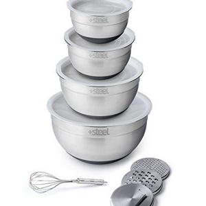 +Steel Non-Slip Mixing Bowl Set of 4 Stainless Steel Bowls with Lids and Grater/Slicer